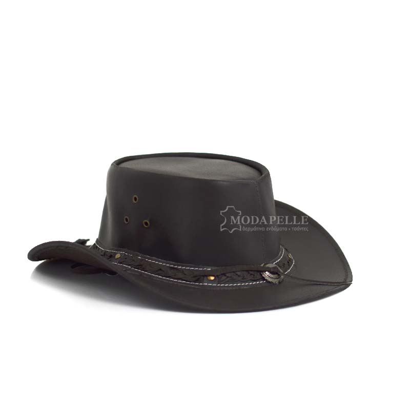 δερμάτινο καπέλο cowboy σε χρώμα σκούρο καφέ και σε δέρμα μοσχάρι