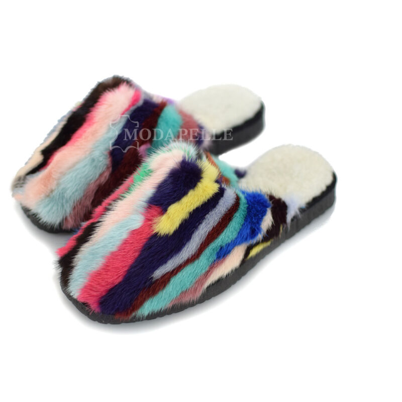 Pantofole in pelliccia mp130 visone multicolore