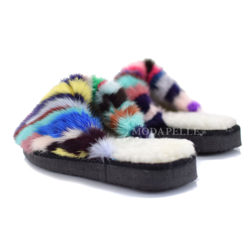 Pantofole in pelliccia mp130 visone multicolore