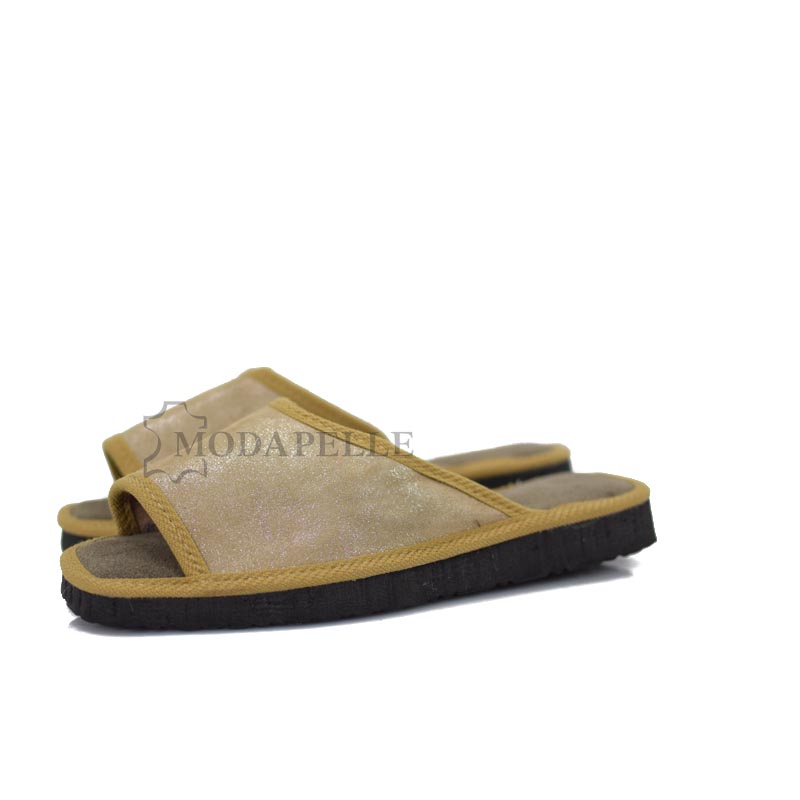 Leather open slippers