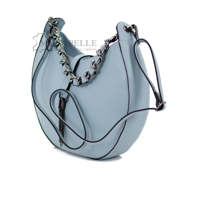 δερμάτινη τσάντα ώμου σε γαλάζιο χρώμα
