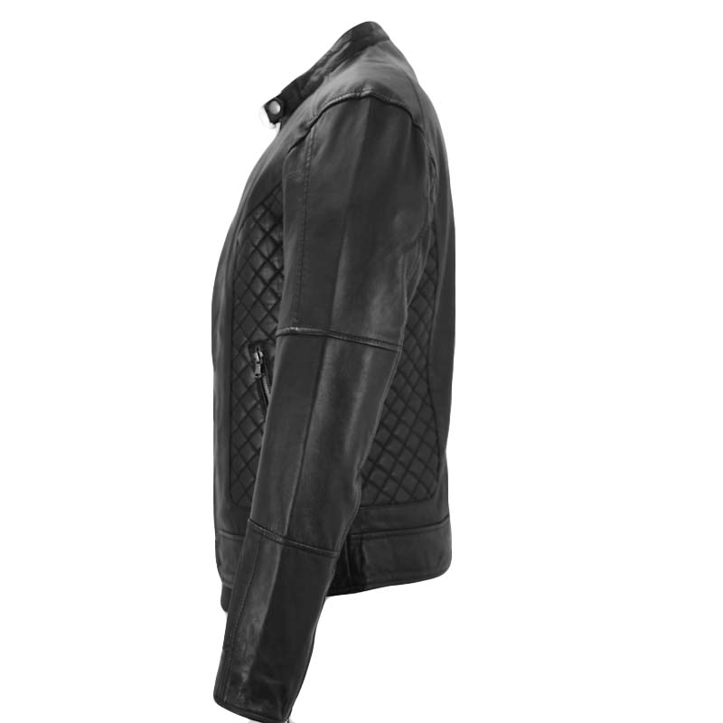 Ανδρικό δερμάτινο μπουφάν σε μαύρο χρώμα - nappa - racing style