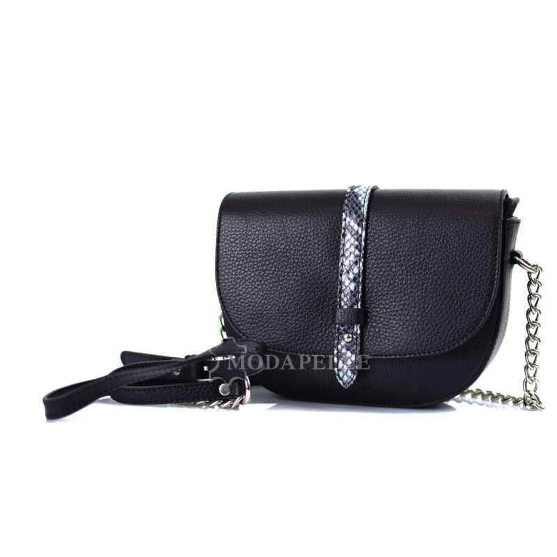 Leather shoulder bag in black colour - made in Italy