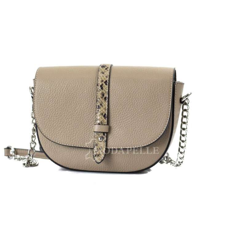 Leather shoulder bag in taupe colour - made in Italy