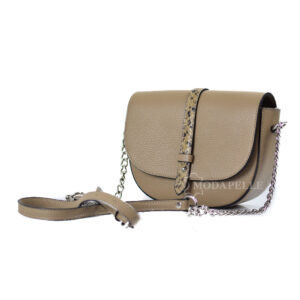Leather shoulder bag in taupe colour - made in Italy