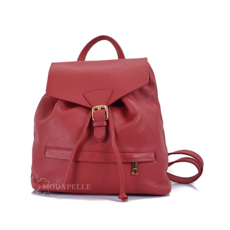 Leather backpack in red colour