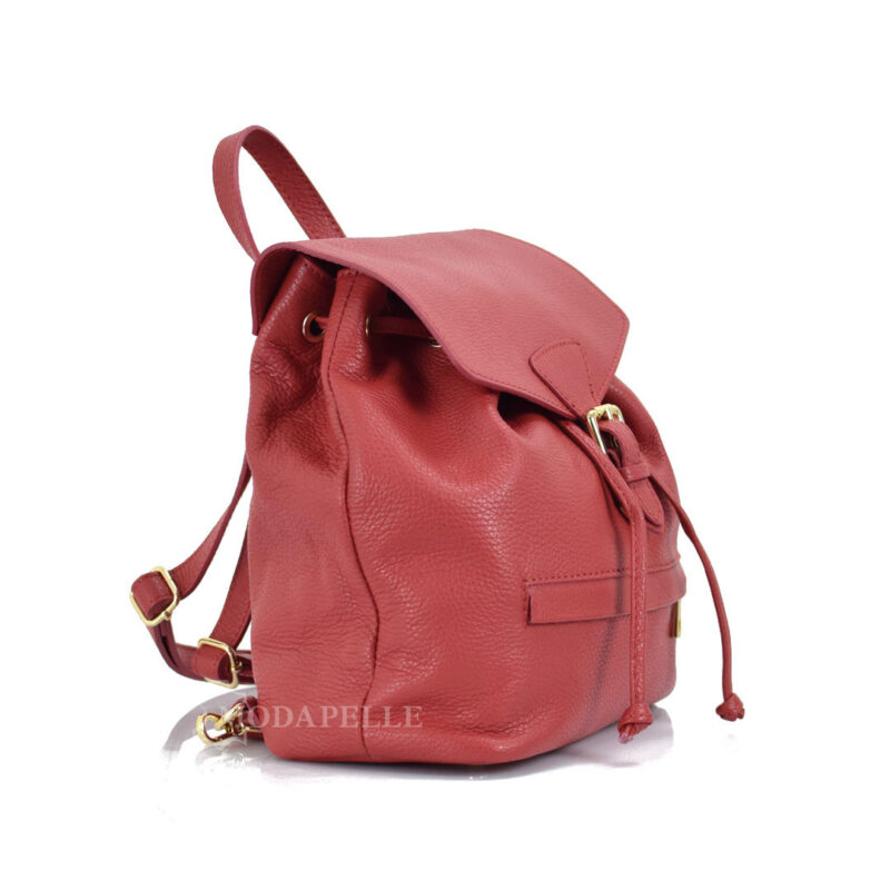 Leather backpack in red colour