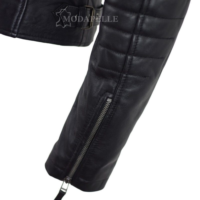 δερμάτινο γυναικείο μπουφάν, nappa, απαλό στην υφή. σε μαύρο χρώμα - biker style