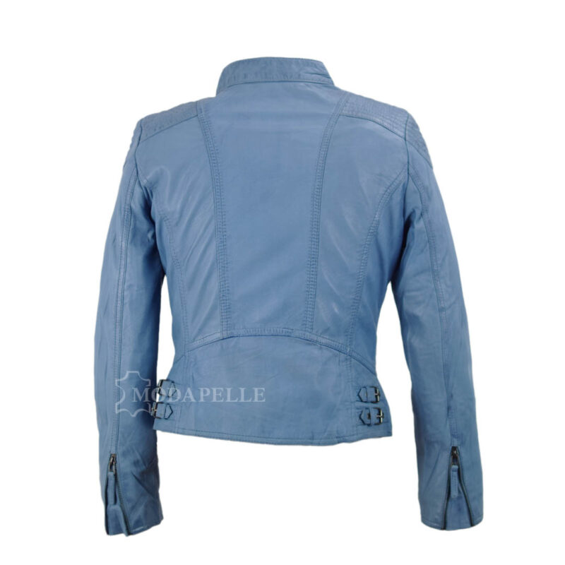 γυναικείο δερμάτινο μπουφάν - code Mia - σε γαλάζιο χρώμα - MODAPELLE