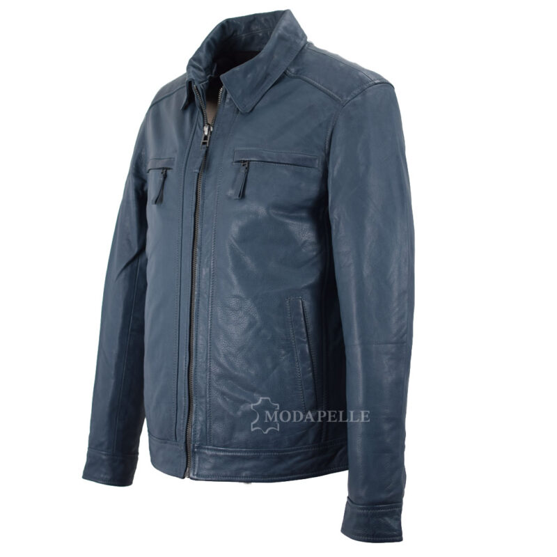 Lederjacke Classic Blau