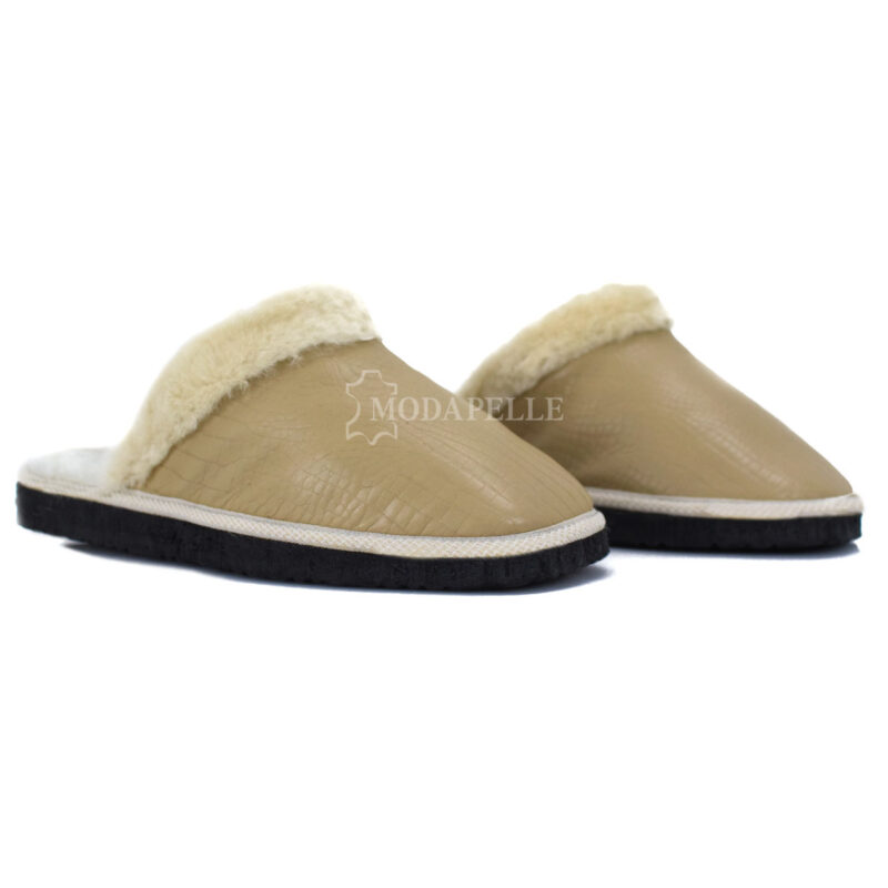 Pantofole in pelliccia mp136 beige croco