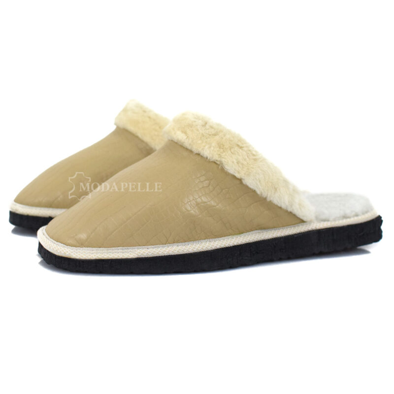 Pantofole in pelliccia mp136 beige croco