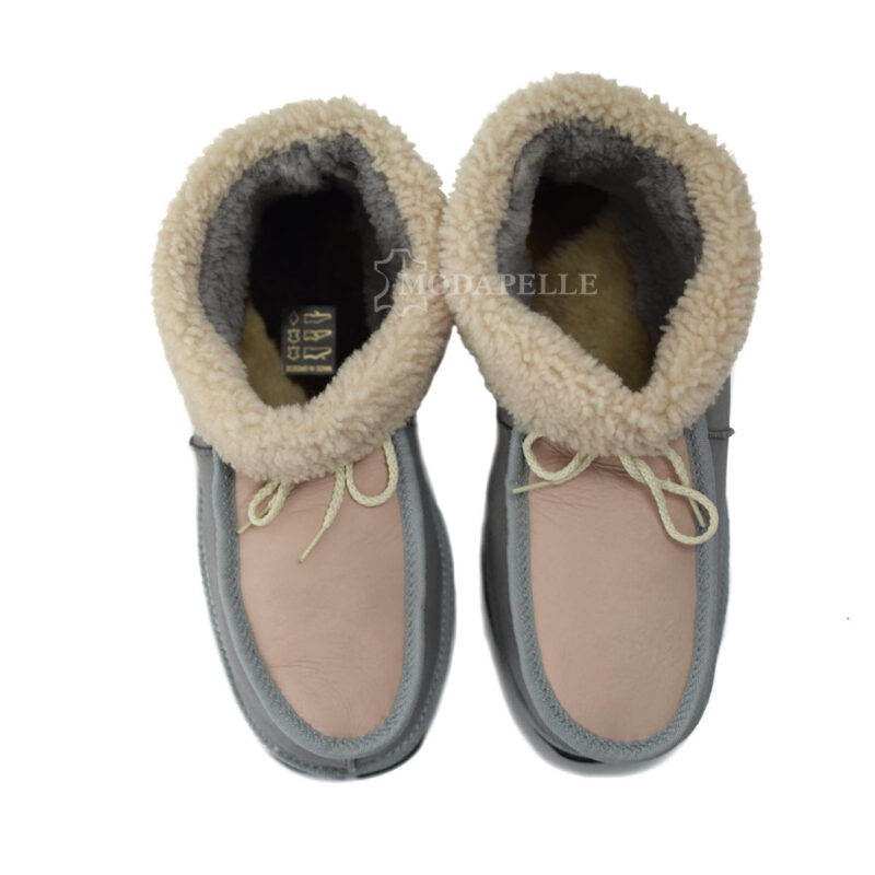 Pelzige geschlossene hausschuhe aus Kastoria mp420 Grau Rosa – Schuhband