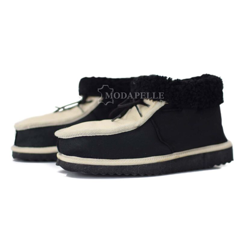 Pelzige geschlossene hausschuhe aus Kastoria mp423 Schwarz Beige – Schuhband