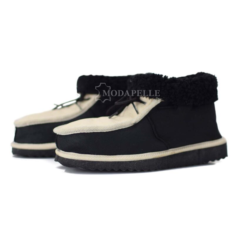 Pantofole in pelliccia chiuse di Kastoria mp423 nero beige - lacci