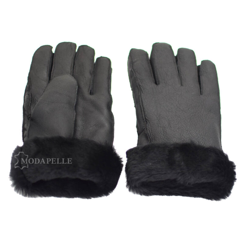 δερμάτινα γάντια μουτόν σε μαύρο χρώμα