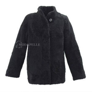 Women's mouton jacket in black colour, 100% genuine sheepskin leather
