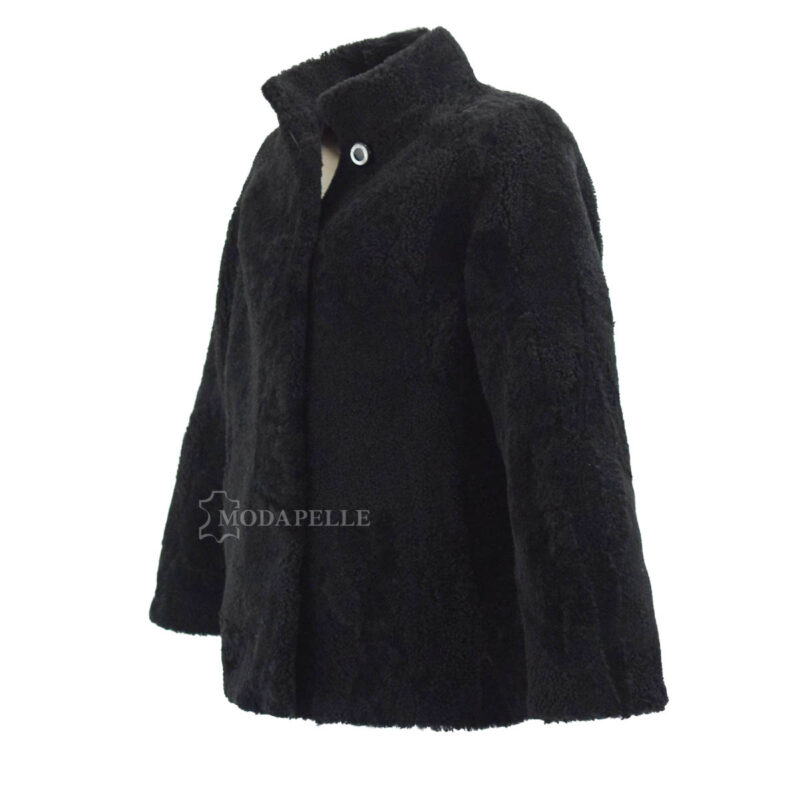 Women's mouton jacket in black colour, 100% genuine sheepskin leather