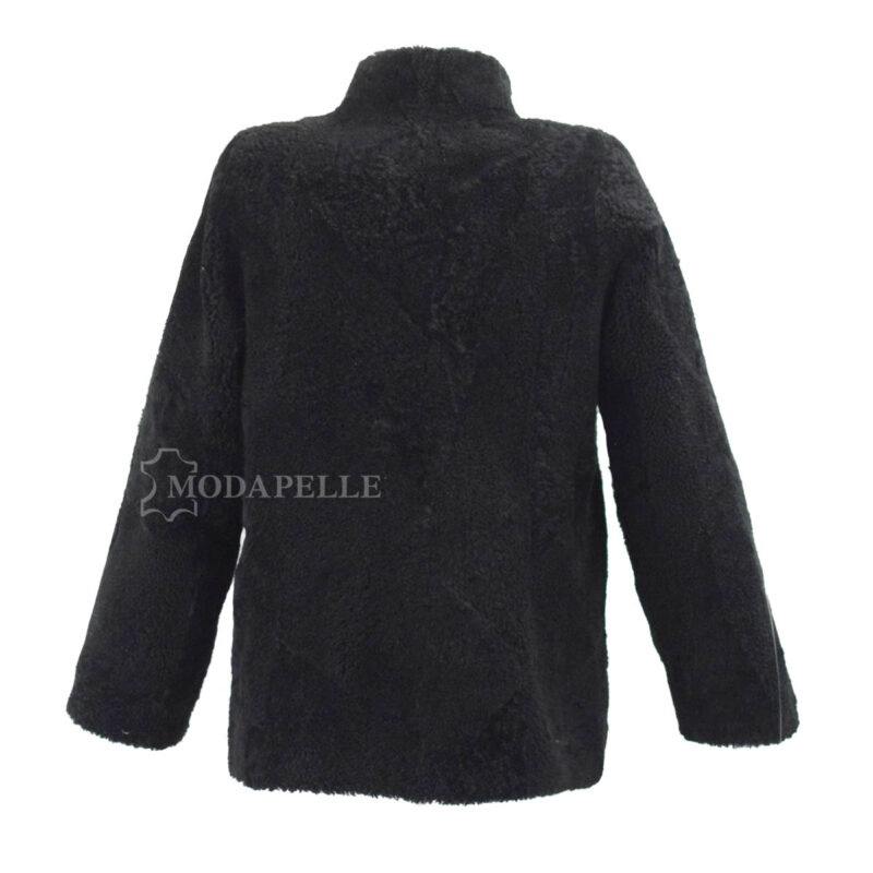 Women's mouton jacket in black colour, 100% genuine sheepskin leather