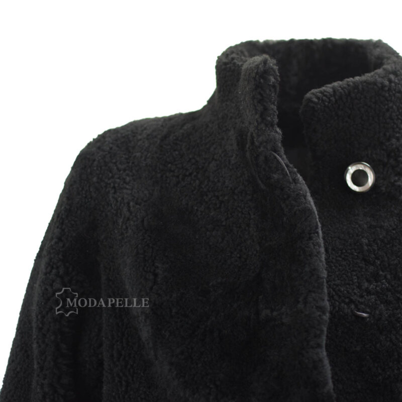 Women's mouton jacket in black colour, 100% genuine sheepskin leather