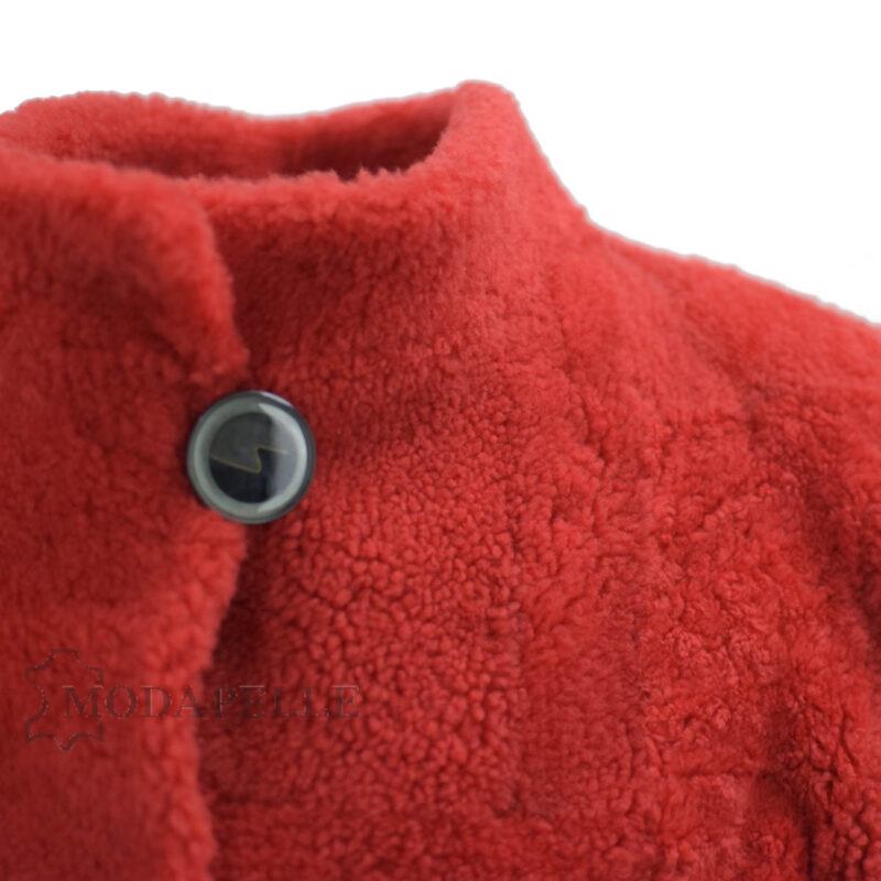 Γυναικεία μουτόν ζακέτα σε χρώμα κόκκινο από 100% γνήσιο δέρμα sheepskin