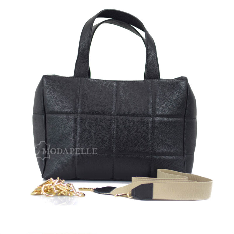 leather shoulder bag in black color - made in Italy