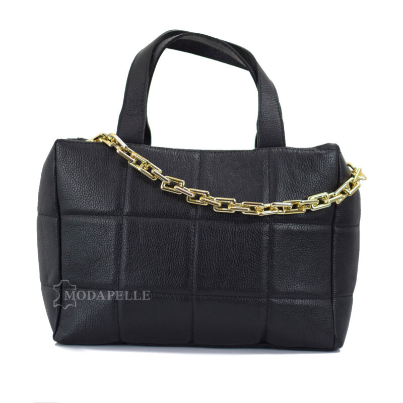 leather shoulder bag in black color - made in Italy
