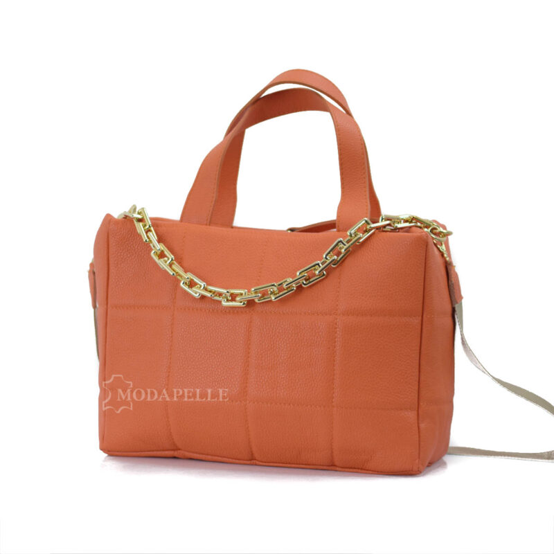 leather shoulder bag in orange color - made in Italy