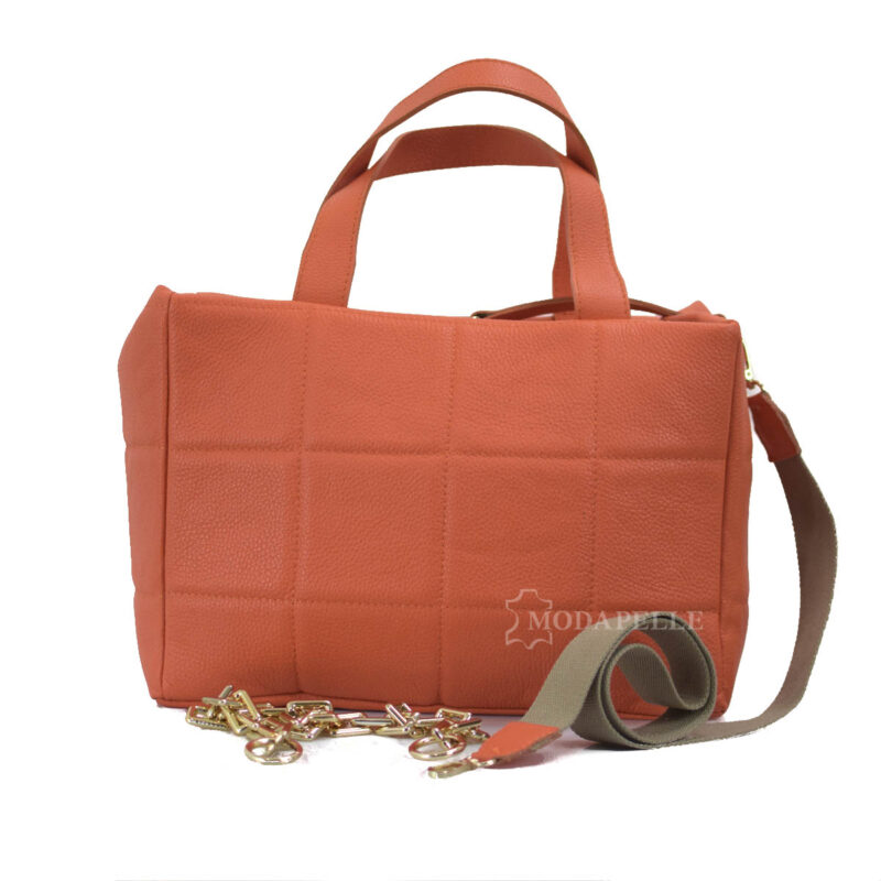 leather shoulder bag in orange color - made in Italy