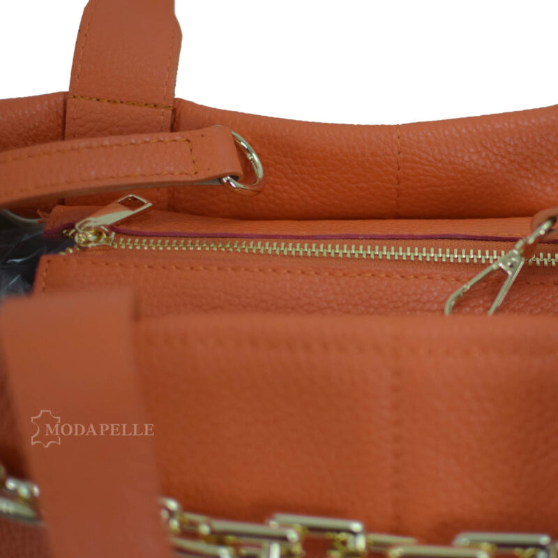 leather shoulder bag in orange color - made in Italy