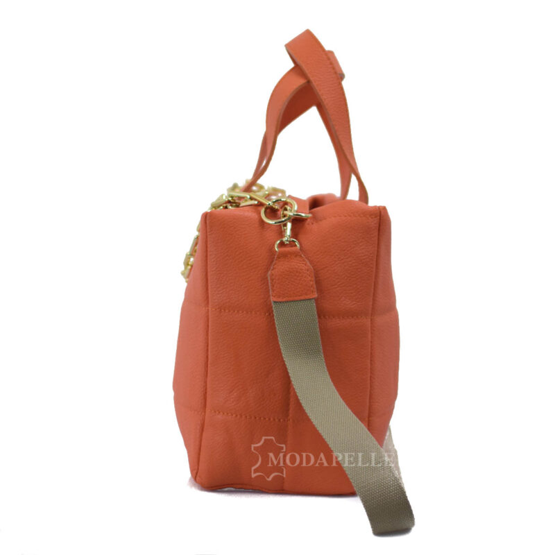 leather shoulder bag in orange color - made in Italy