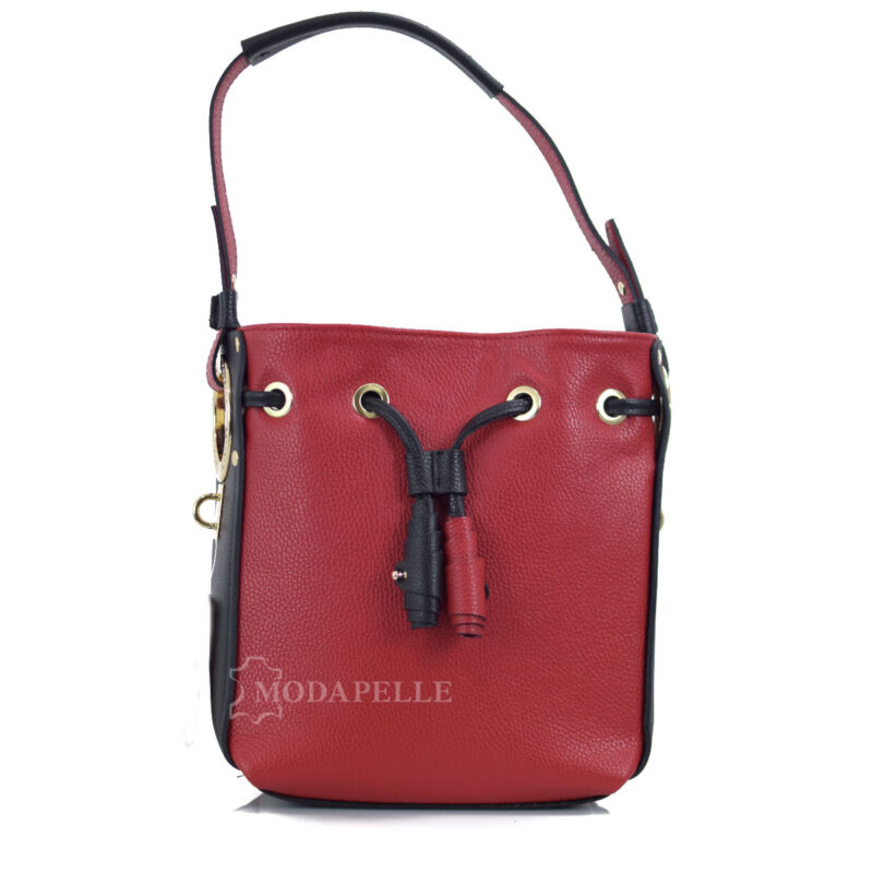 leather shoulder bag in red color - made in Italy