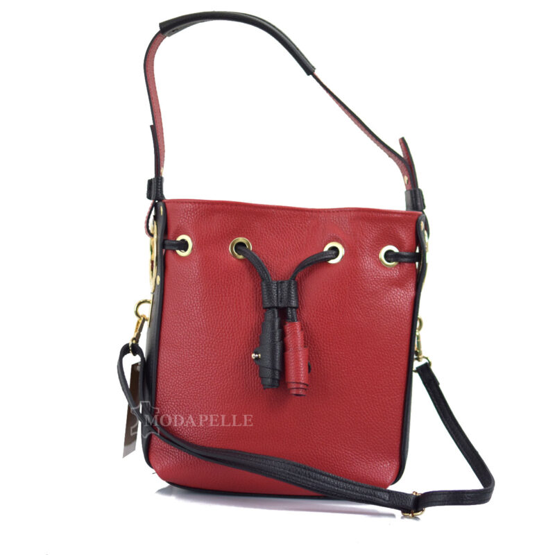 leather shoulder bag in red color - made in Italy