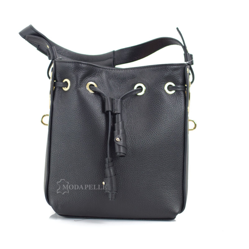 leather shoulder bag in black color - made in Italy