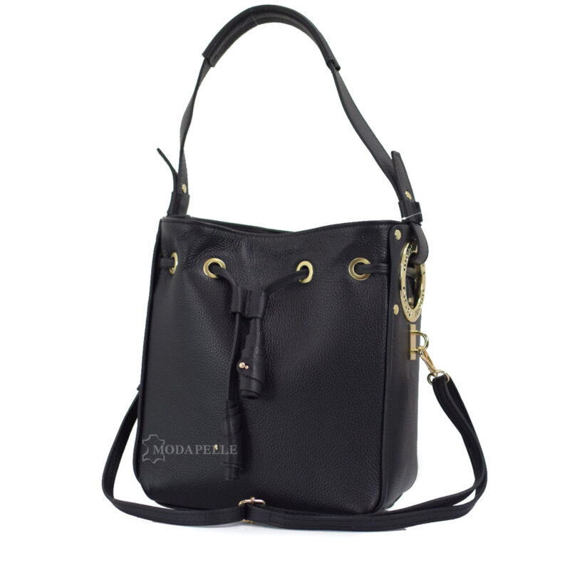 leather shoulder bag in black color - made in Italy