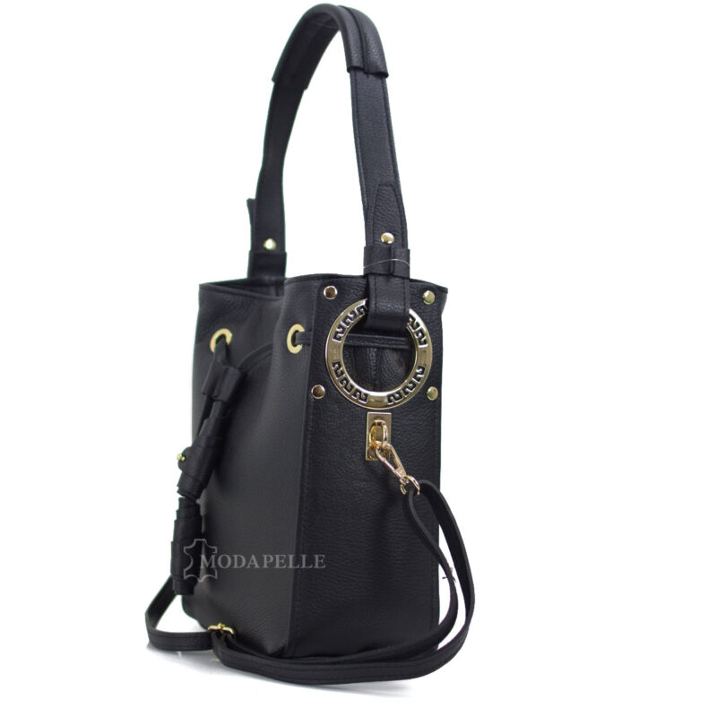 leather shoulder bag in black color - made in Italy