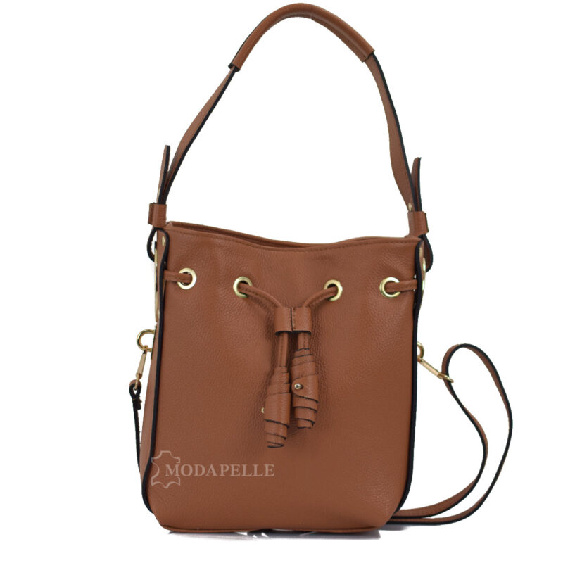 leather shoulder bag in tan color - made in Italy