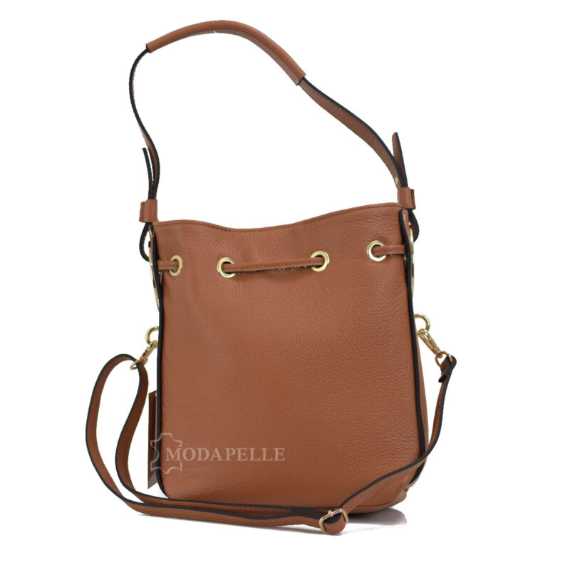 leather shoulder bag in tan color - made in Italy