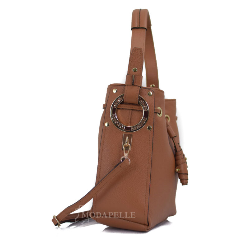 leather shoulder bag in tan color - made in Italy