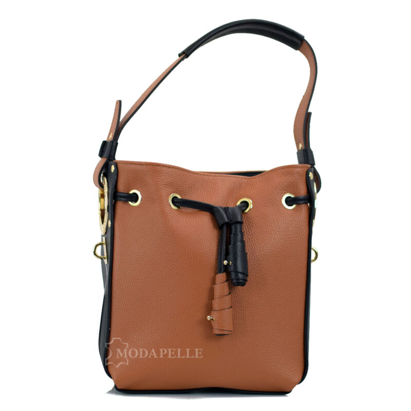 leather shoulder bag in tan color - made in Italy