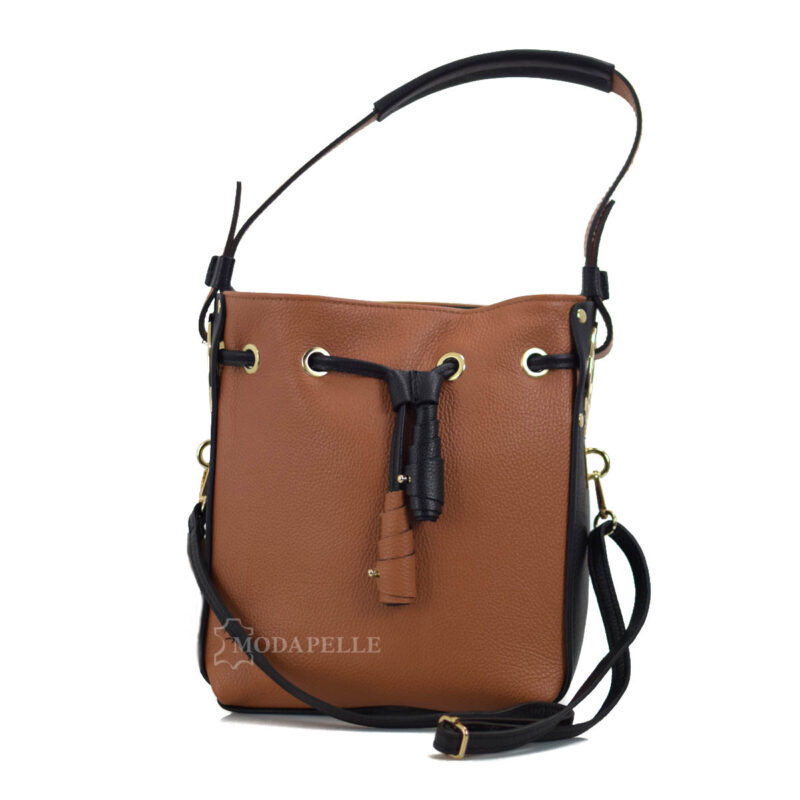 leather shoulder bag in tan color - made in Italy