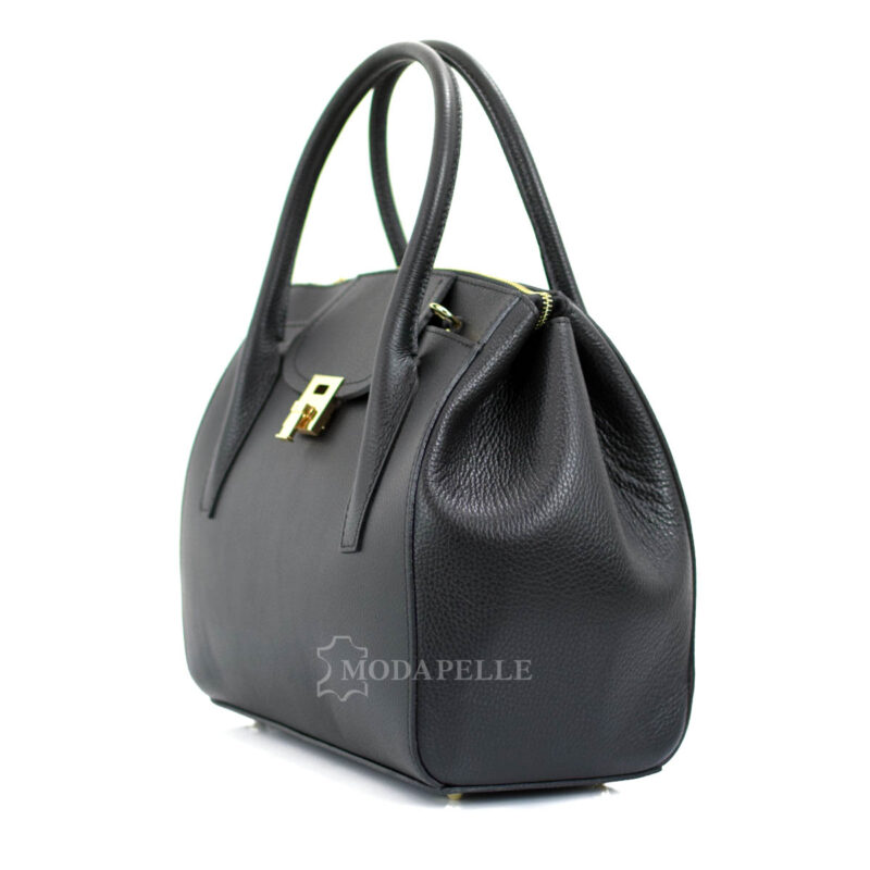 leather shoulder bag in black color - made in Italy