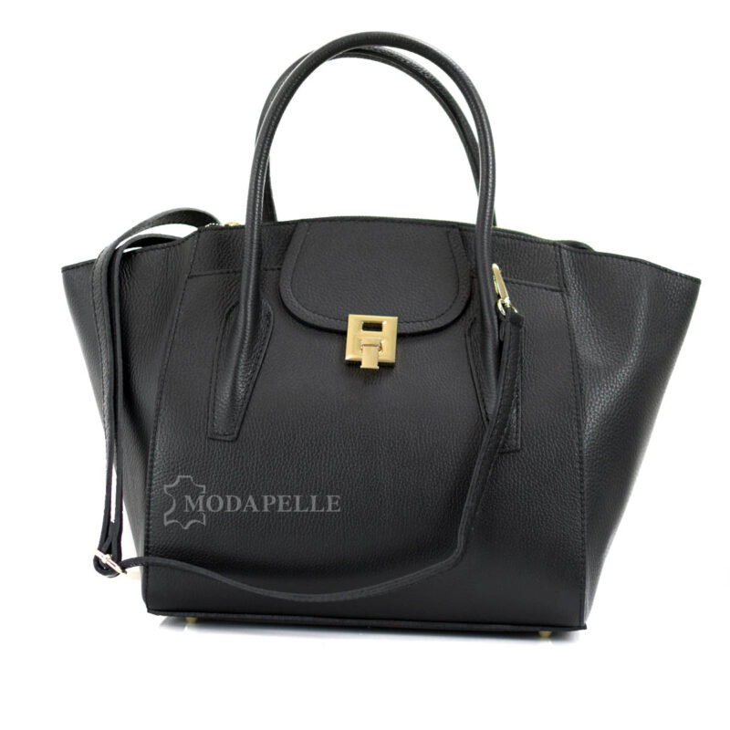 leather shoulder bag in black color - made in Italy