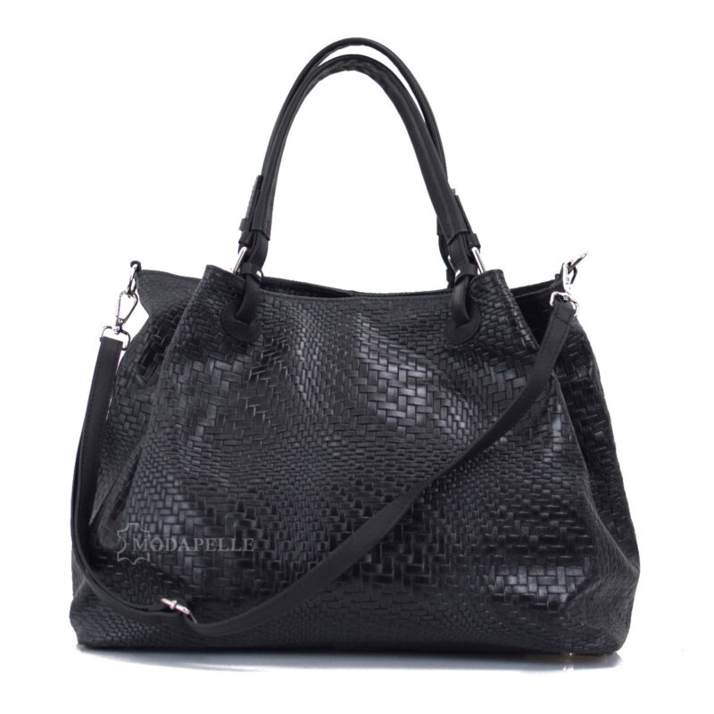 δερμάτινη τσάντα σε χρώμα μαύρο - made in Italy