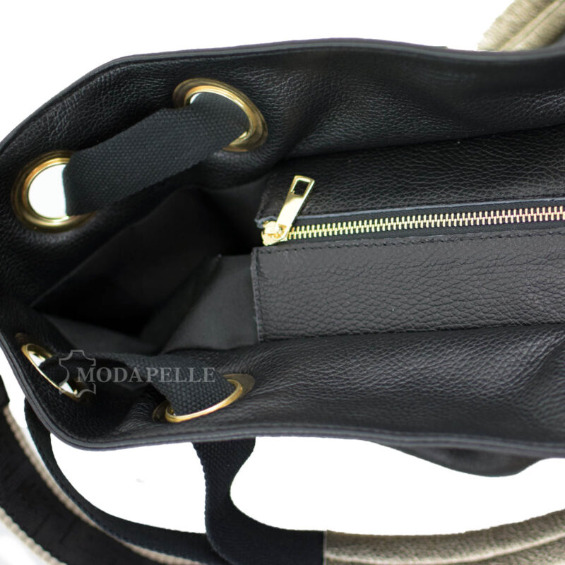 δερμάτινη τσάντα σε χρώμα μαύρο χρυσό - made in Italy