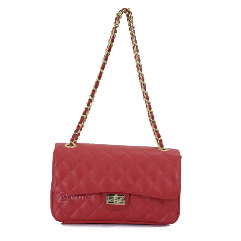 Leather shoulder bag, red color - made in Italy