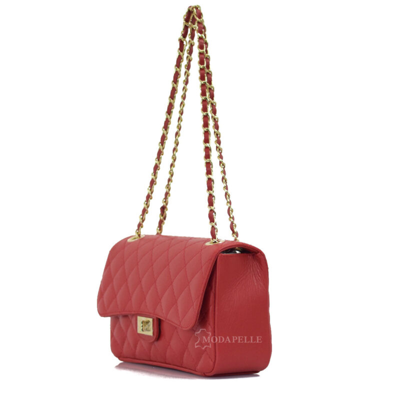 Leather shoulder bag, red color - made in Italy