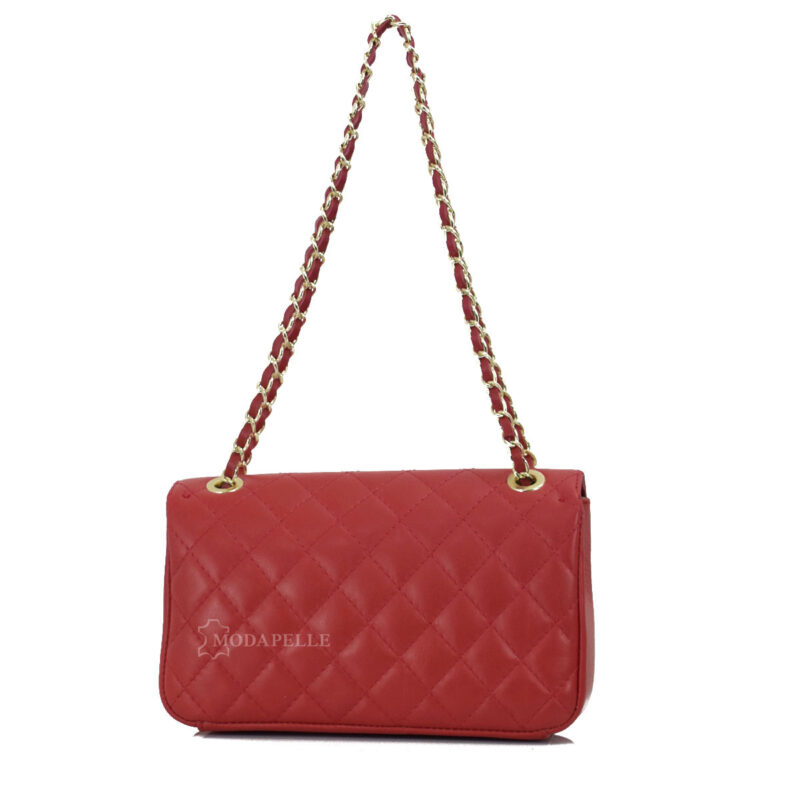 Leather shoulder bag, red color - made in Italy
