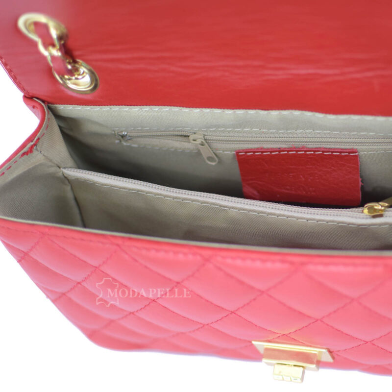 Leather shoulder bag, red color - made in Italy