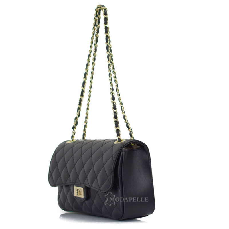 Leather shoulder bag, black color - made in Italy